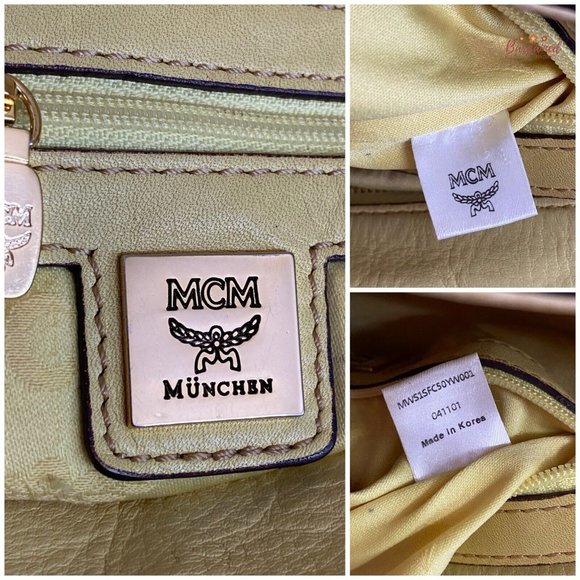 Authentic MCM Pale Yellow Textured Leather Two Way Tote Shoulder/Crossbody Bag - Picture 10 of 12